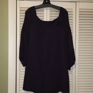 DFV navy silk shift dress